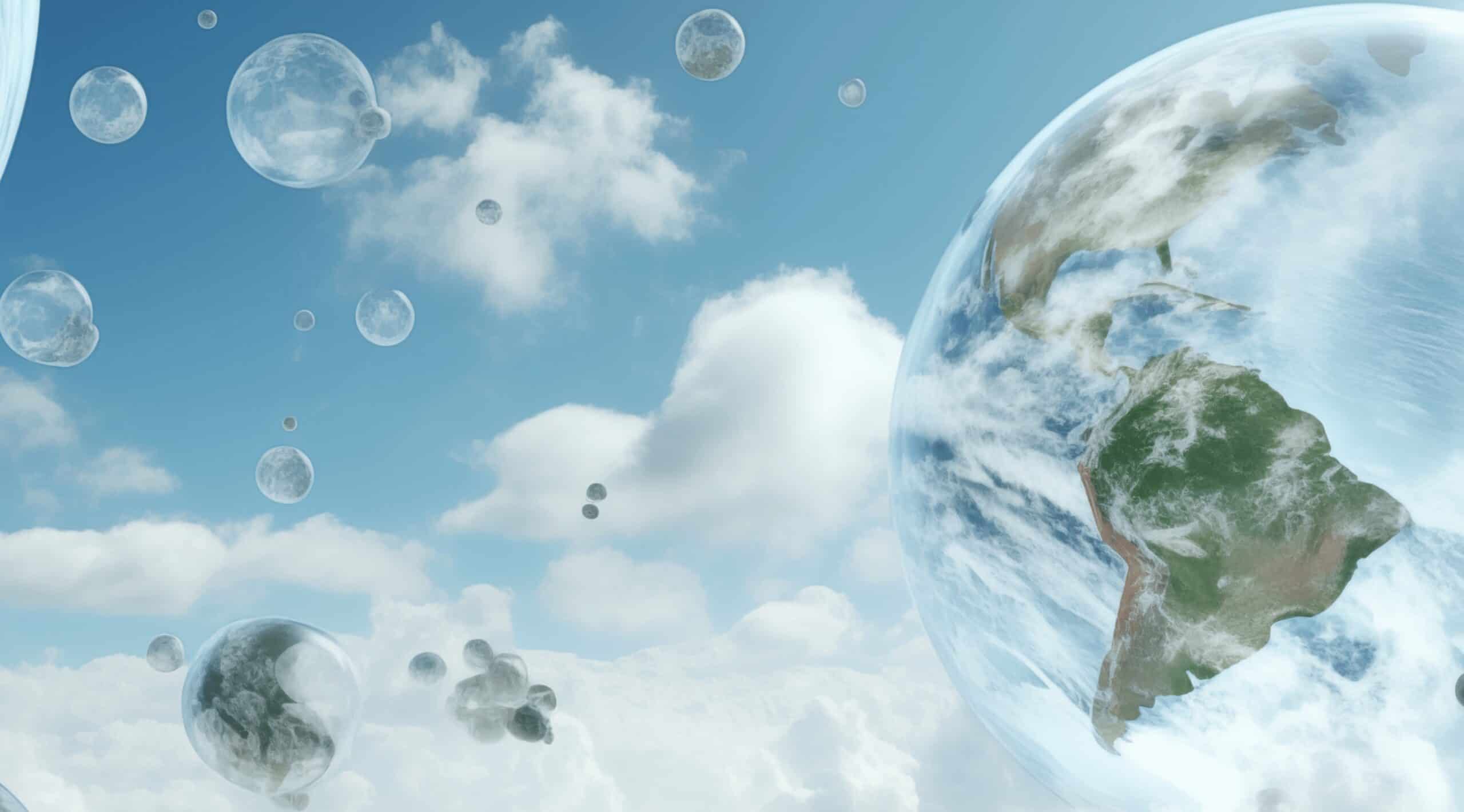 simulación de mundos junto a burbujas y nubes