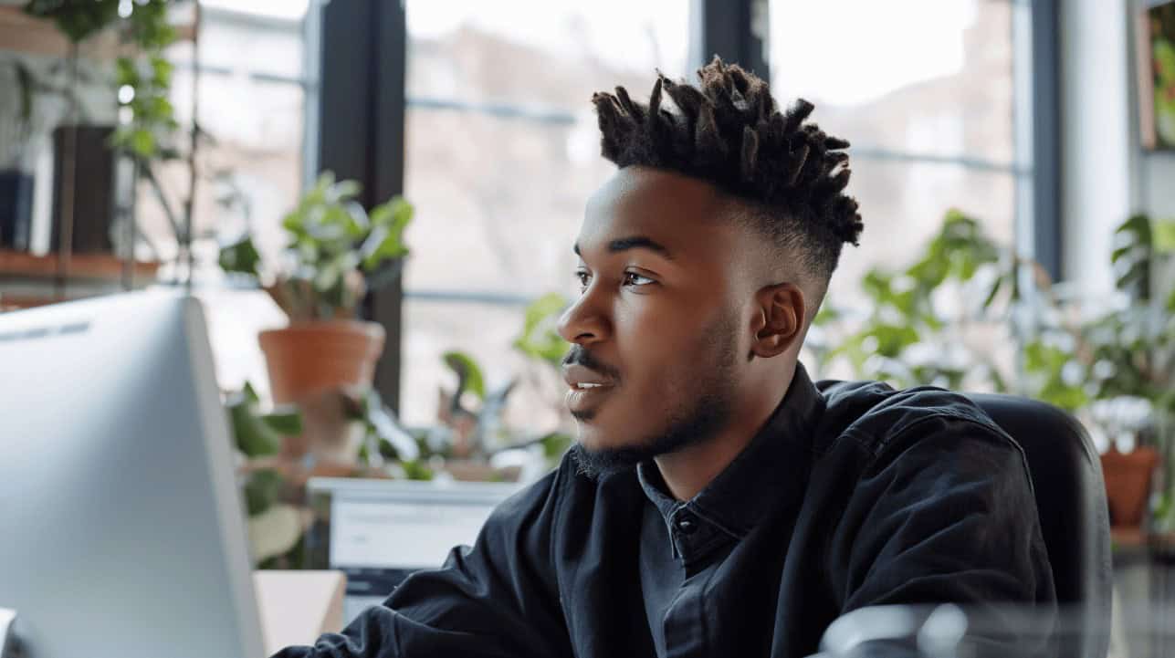 chico trabajando en ordenador