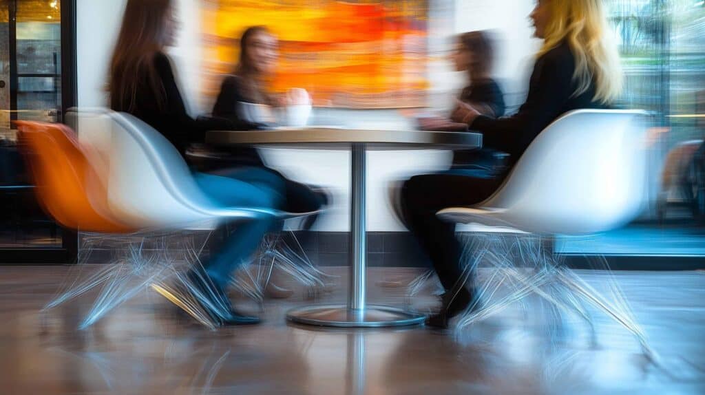 mesa con estudiantes