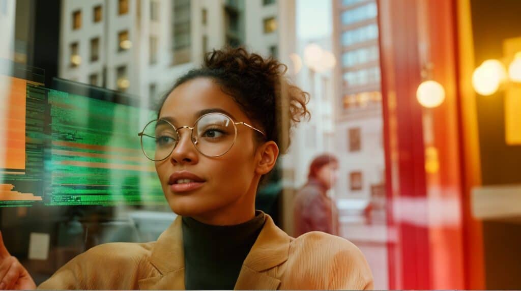 Cybersecurity professional monitoring multiple data screens, representing perimeter cybersecurity in businesses.