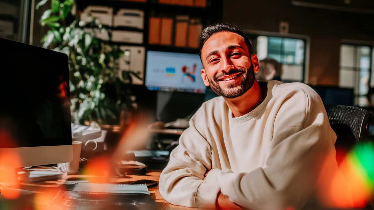Digital marketing expert teaching children in a classroom with tablets, symbolizing the future impact of AI on marketing and education.